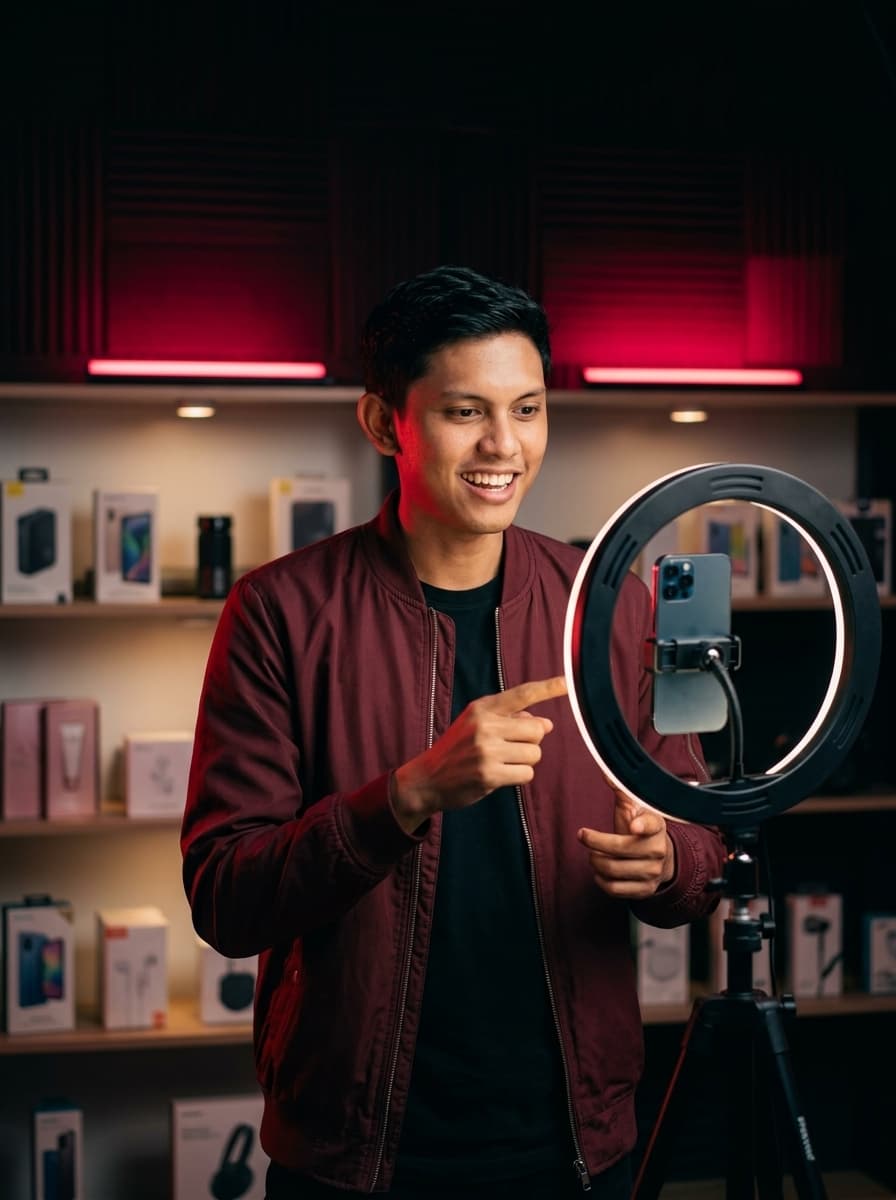 Ibnu Wardani mengajar live selling di studio (foto ilustrasi)